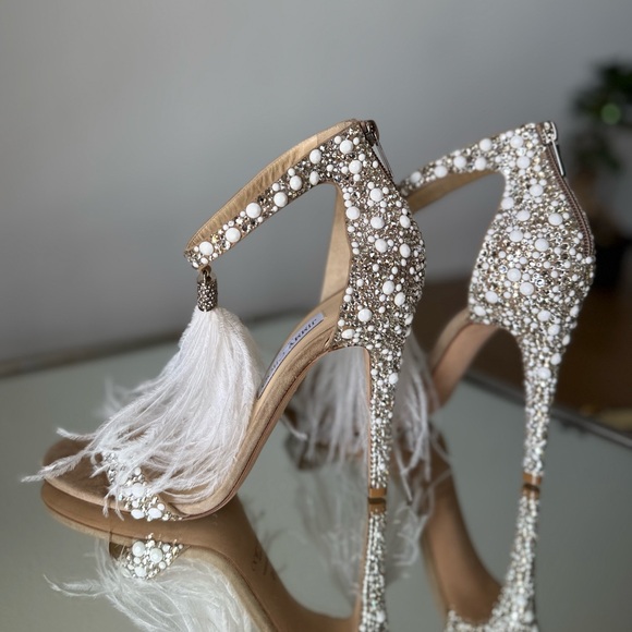 New Jimmy Choo Viola 110 Crystal Sandals Ostrich Feather Tassel Wedding $1,895 - Picture 9 of 15